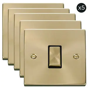 5 PACK - Satin / Brushed Brass 10A 1 Gang 2 Way Ingot Light Switch - Black Trim - SE Home