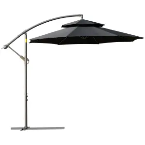 Outsunny 2.7m Cantilever Banana Parasol Outdoor Sun Shade Crank, Black