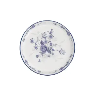 London Pottery Blue Rose Cake Plate, Ceramic, Almond Ivory / Blue, 20 cm