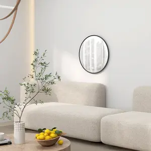 HOMCOM Wall Mirror for Living Room Bedroom, 61 cm Circle Bathroom Mirror, Black