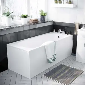 Nes Home Bath Suite 1700mm Bath, 550mm White Basin Vanity, Toilet, Taps & Wastes