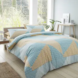 Larsson Geo Duvet Cover Set Ochre & Teal / Single - 1 Standard Pillowcase