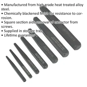 7 Piece Square Type Screw Extractor Set - Heat Treated Steel - Screw Removal