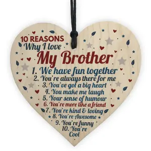 Red Ocean 10 Reasons Why I Love My Brother Wooden Hanging Heart Sign Brother Birthday Gifts From Sister