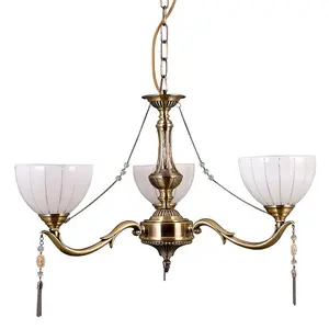 Luminosa Stylized Chandeliers Golden 3 Light  with Milky, Glass Shade, E27