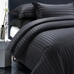 Microfiber Striped Duvet Cover Set with Pillowcases Black / Double Duvet Cover + 2 Standard Pillowcases