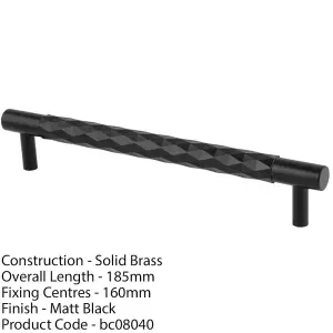 Diamond T Bar Pull Handle - Matt Black - 160mm Centres SOLID BRASS Drawer