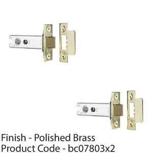 2 PACK - 128mm Heavy Sprung Tubular Door Latch Square Strike Plate Forend Polished Brass