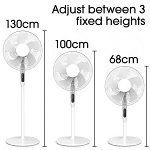 Futura Pedestal Fan 16" Oscillating 50W White Standing Remote Control Fans Timer & Adjustable Height