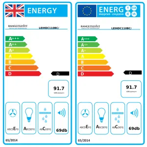 Rangemaster LEIHDC110BC/ Steel Chimney Cooker hood (W)109.8cm - Gloss black