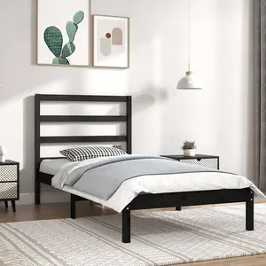 Berkfield Bed Frame Black Solid Wood Pine 100x200 cm