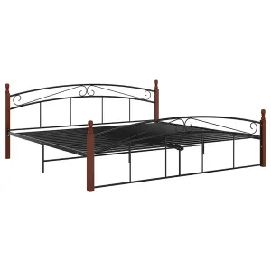 Berkfield Bed Frame Black Metal and Solid Oak Wood 200x200 cm