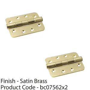 2 PACK - PAIR Grade 13 Heavy Duty Ball Bearing P Hinge RADIUS 107 x 77mm Satin Brass Door