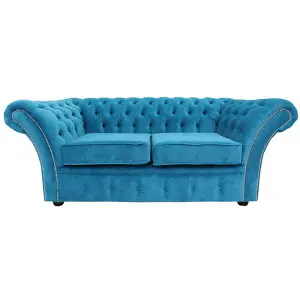 Chesterfield 2 Seater Danza Teal Blue Fabric Sofa Settee In Balmoral Style