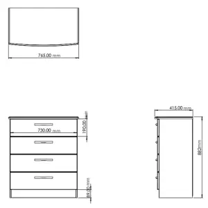 Sussex Ready assembled Beige & oak 4 Drawer Chest (H)882mm (W)765mm (D)415mm