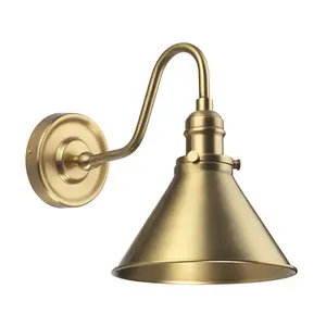 Wall Light Pyramid Shaped Downlight Up & Over Arched Arm Aged Brass LED E27 60W