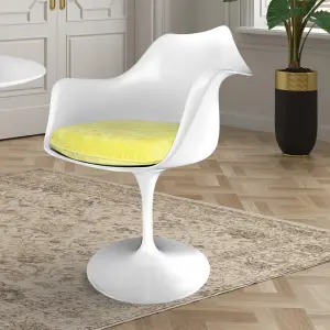 White Tulip Armchair with Luxurious Yellow Cushion