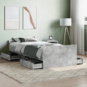 Berkfield Bed Frame with Headboard and Footboard Concrete Grey 100x200 cm