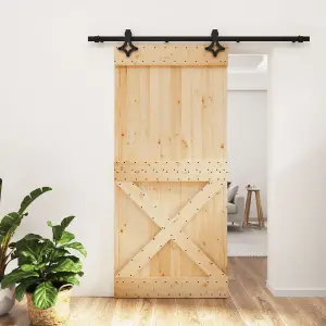 Berkfield Sliding Door with Hardware Set 95x210 cm Solid Wood Pine