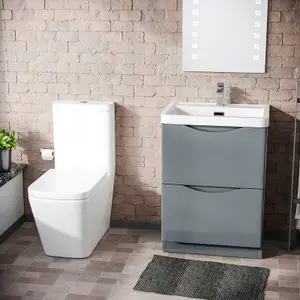 Nes Home Merton 600mm Grey Freestanding Vanity Basin Unit & Rimless Close Coupled Toilet