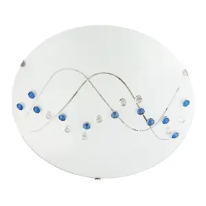 Contemporary Round Opal Glass Ceiling Light with Blue and Clear Crystal Buttons