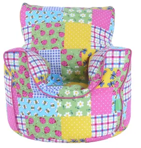 Cotton Patchwork Ladybird Bean Bag Arm Chair Toddler Size