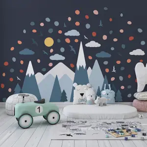 Walplus Combo Kids  - Blue Mountains and Dalmatian Dots Wall Sticker PVC