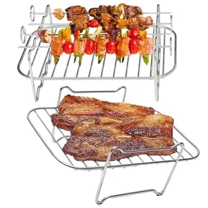 SPARES2GO Air Fryer Rack Racks Double Drawer Basket Pot Grill Shelf Shelves x 2 + 4 Skewers