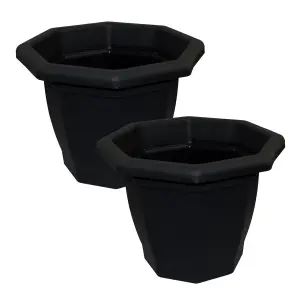 simpa 2PC Black Octagonal Plastic Planters 36cm (Dia).