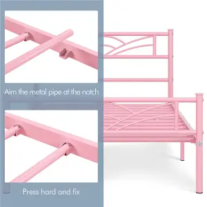 Yaheetech Pink 3ft Single Metal Bed Frame with Cloud-inspired Design Headboard and Footboard