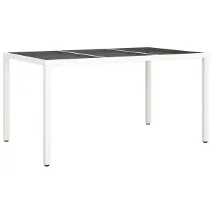 Berkfield Garden Table 150x90x75 cm Tempered Glass and Poly Rattan White