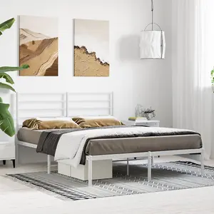 Berkfield Metal Bed Frame with Headboard White 120x200 cm