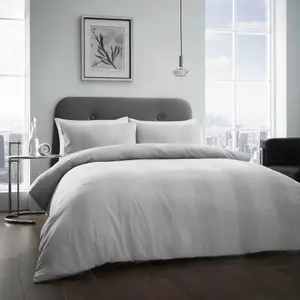 Smart Living Waffle Stripe Duvet Cover With Pillowcases Polycotton Quilt Bedding Covers Comfy Comforter Cover Set - Grey