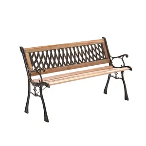 2 Seater Outdoor Wood Wrought Iron Garden Bench with Backrest 125cm