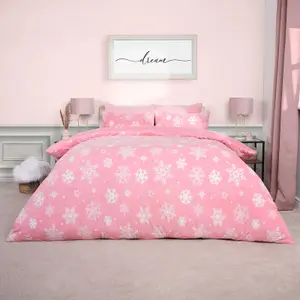 Snowflake Teddy Fleece Duvet Cover Bedding Winter Christmas, Blush - Double