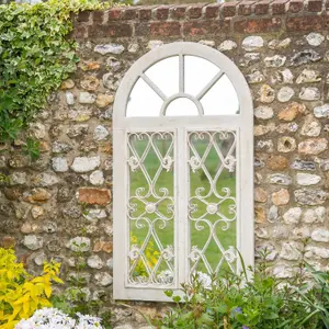 Large Decorative Antibes Garden Mirror - White French Distressed Wood, Metal & Glass Decor