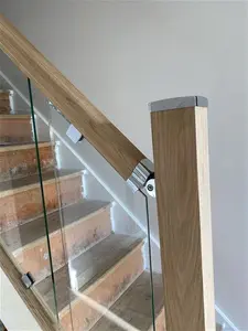 Solid Oak Full Glass Staircase Banister Set Up-To 2.4 With Landing Up