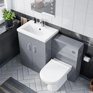 Nes Home 1100mm Grey Vanity Basin Unit & WC Unit and Back to Wall Toilet Pan