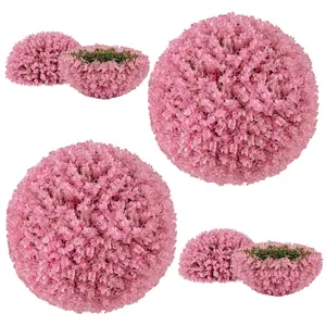 COSTWAY 2 PCS Artificial Plant Topiary Balls 44CM Faux Pink Eucalyptus Decorative Balls