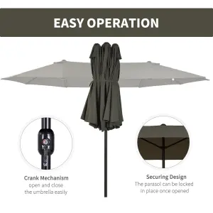 Outsunny Sun Umbrella Canopy Double-sided Crank Shade Shelter 4.6M Grey