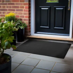 Nicoman - Heavy Duty Rubber Door Mat Eexagon Pattern  - 120 x 80cm - Black