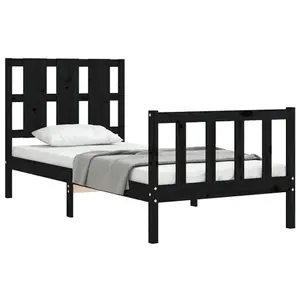 Berkfield Bed Frame with Headboard Black 90x200 cm Solid Wood