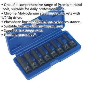 Premium 8 Piece Impact Hex Socket Bit Set for 1/2" Drive - Durable Chromoly Steel Construction