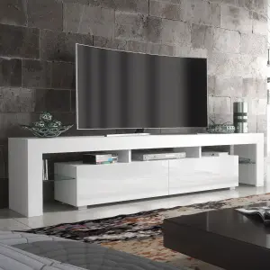 TV Unit 200cm Modern White with High Gloss Doors - Creative Furniture