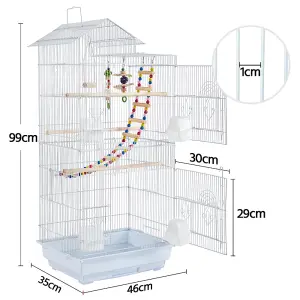 Yaheetech White Large Roof Top Metal Bird Cage w/ Swing and Ladder