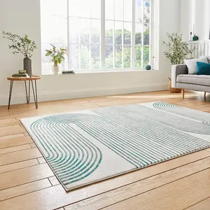 Grey Green Abstract Modern Striped Easy To Clean Dining Room Rug-120cm X 170cm