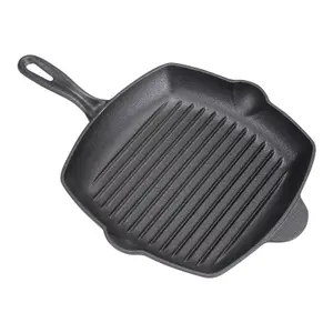 Black Square Cast Iron Kitchen Grill Pan with Pour Spouts