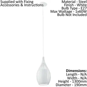 Pendant Ceiling Light Colour White Shade White Satin Glass Steel Bulb E27 1x60W