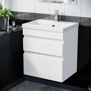 Nes Home Hardie 500mm 2 Drawer White Wall Hung Vanity Cabinet and Basin Sink Unit