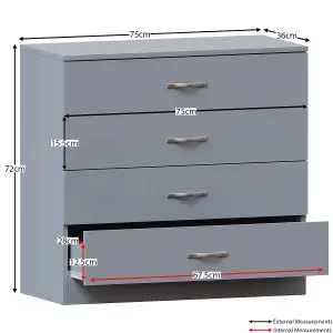 Vida Designs Riano Grey 4 Drawer Chest (H)720mm (W)750mm (D)360mm